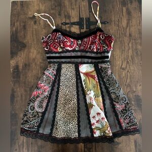 Mixed-Print Red Patchwork Sundress Top
